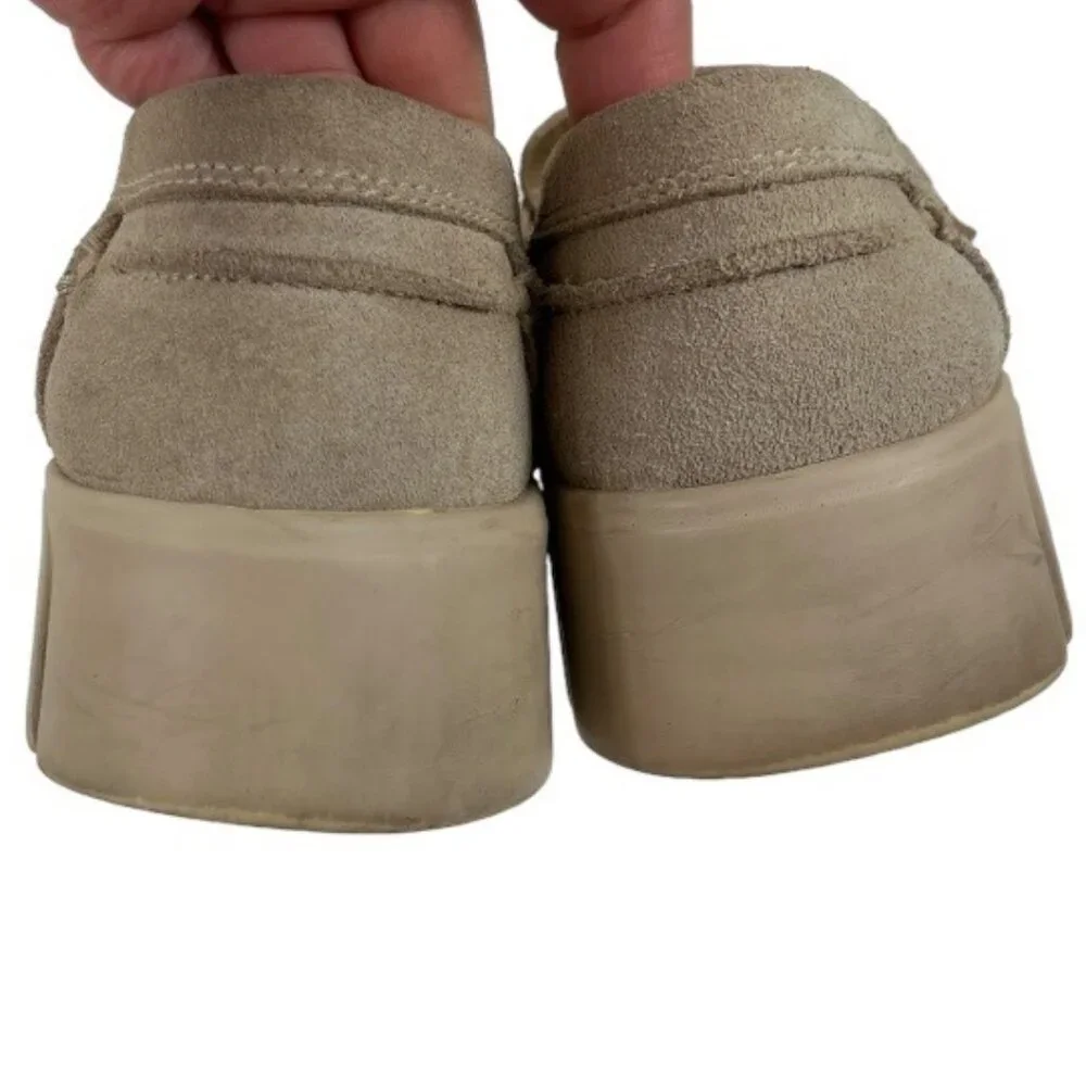 Geox Ghoula Italian Patent Suede Taupe Chunky Lug Loafers Buckle Size 38 (US 8)